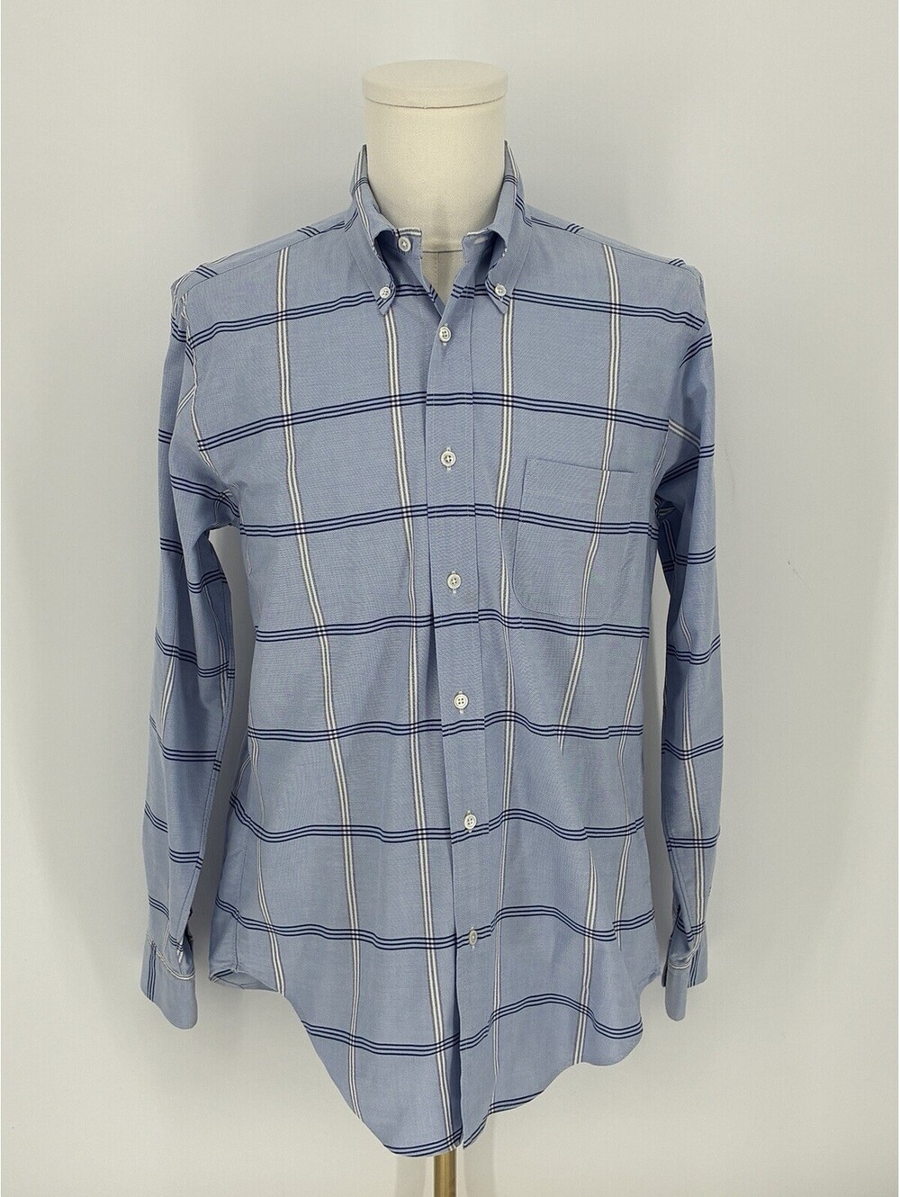 Brooks Brothers Oxford Shirt USA Blue White Plaid OCBD Regent Button Up Men's M